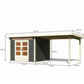Abri de jardin en bois massif gris terre 7,50m² Kandern 6 avec appentis 320cm – Karibu Ma boutique